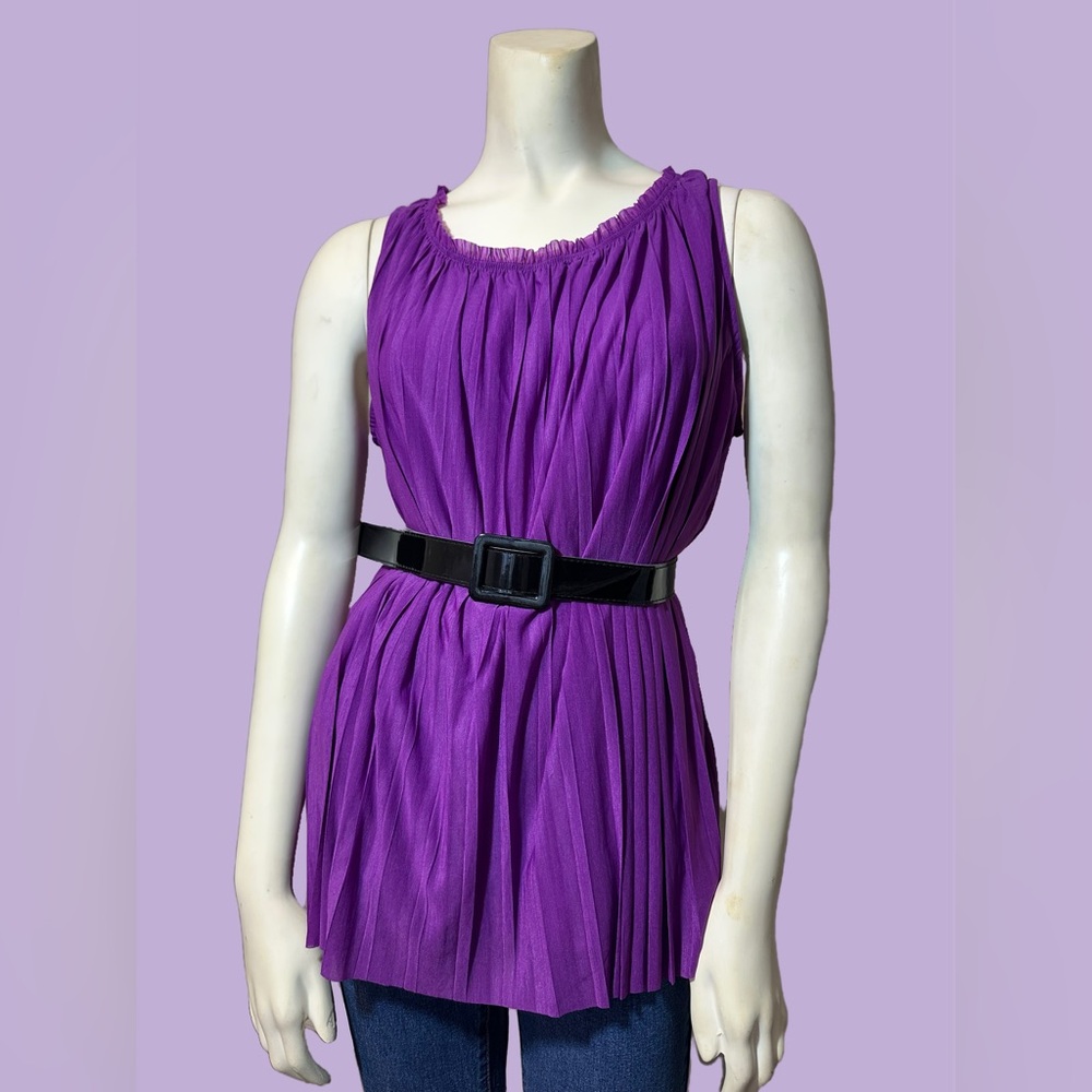 Worthington Purple Pleated Top with Black Belt